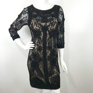 Sue Wong Black Lace Dress with Beige Lining